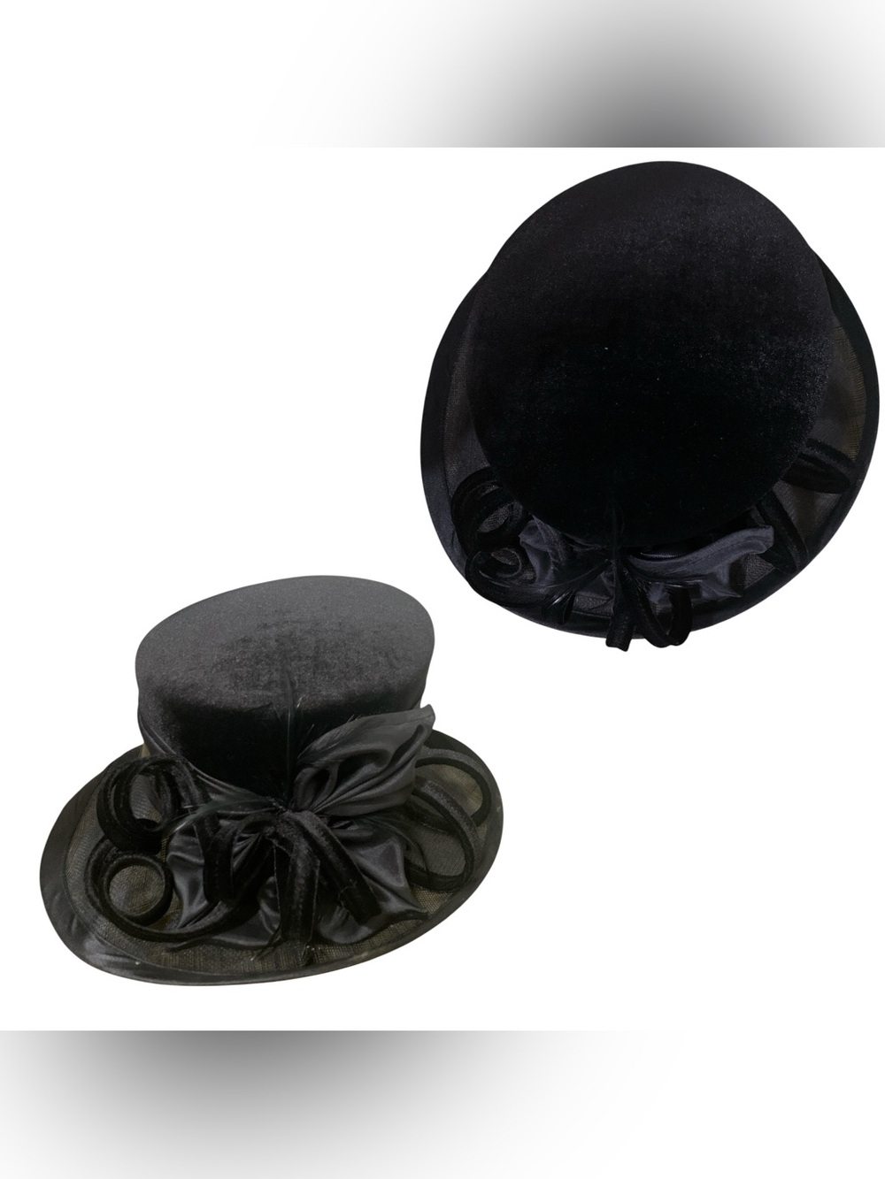 Facinie Classic Black Dress Hat with Ribbon Rosette